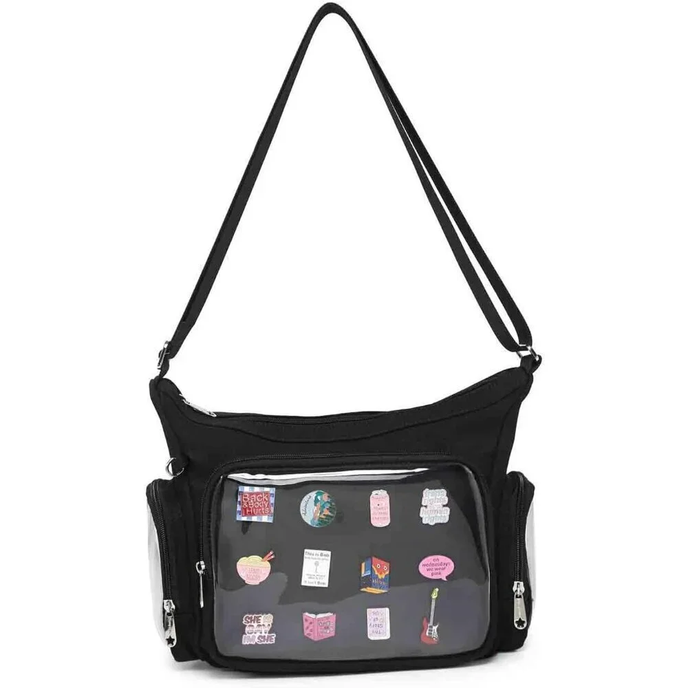 Canvas Ita Bag Crossbody Shoulder Bag with Anime Pins Display for Cosplay